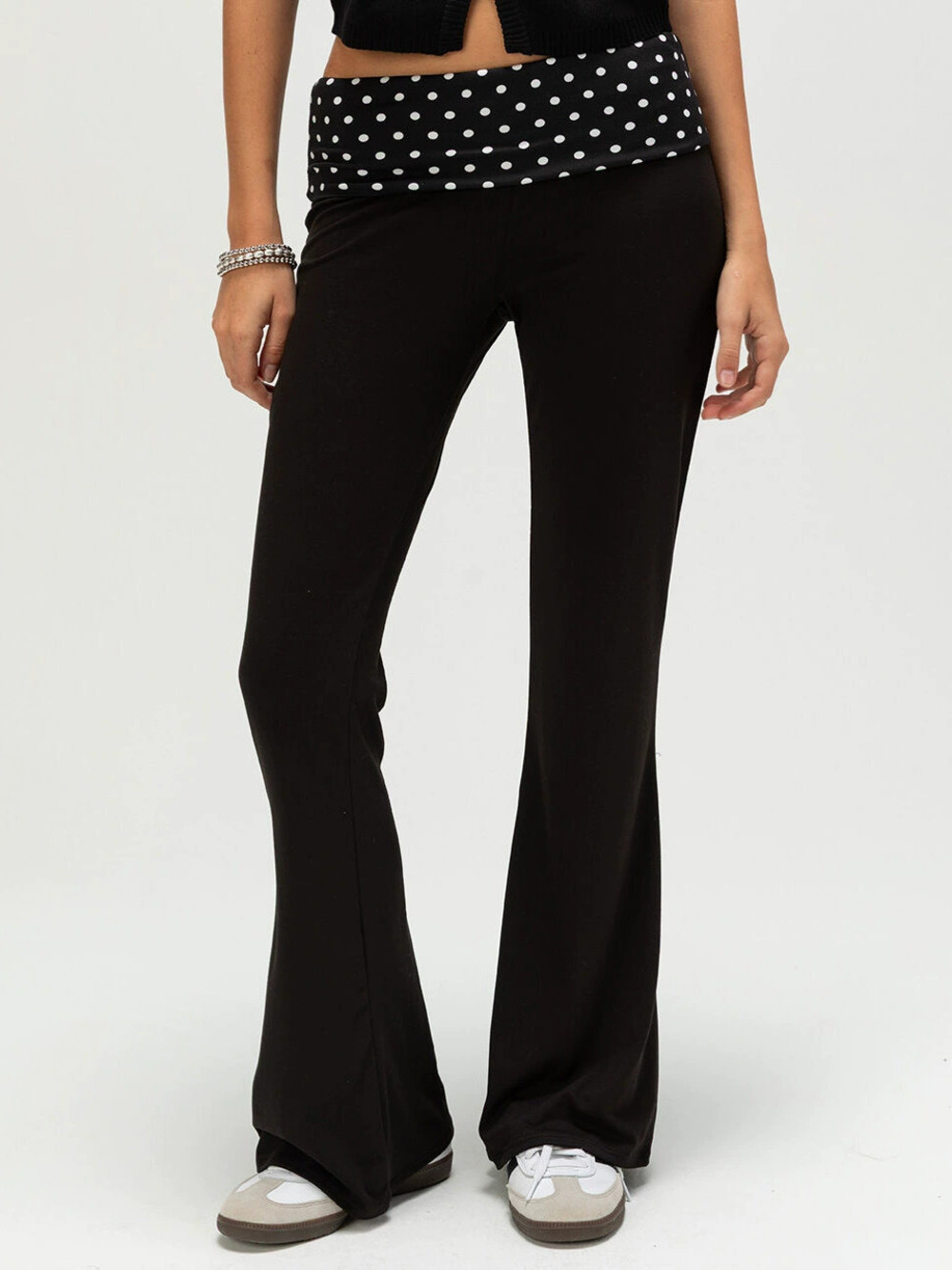 Zara High Waist Polka Dot Contrast Foldover Waistband Y2K Retro Casual Pants
